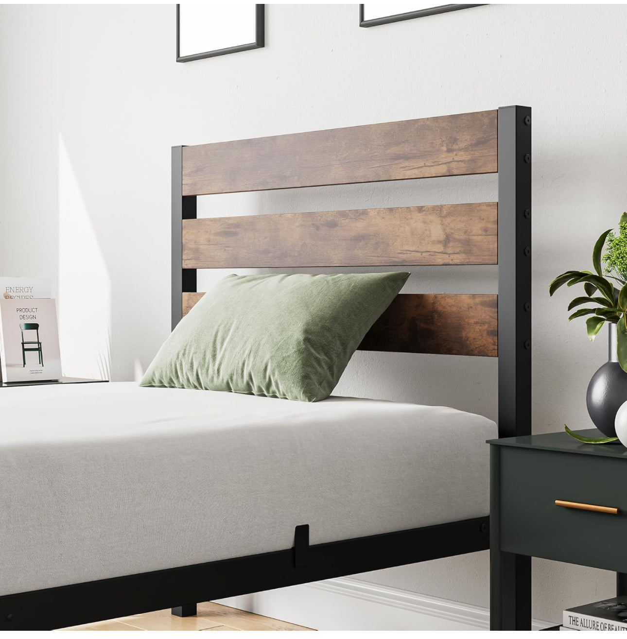 3ft Single Bed Frames with Wood Headboard