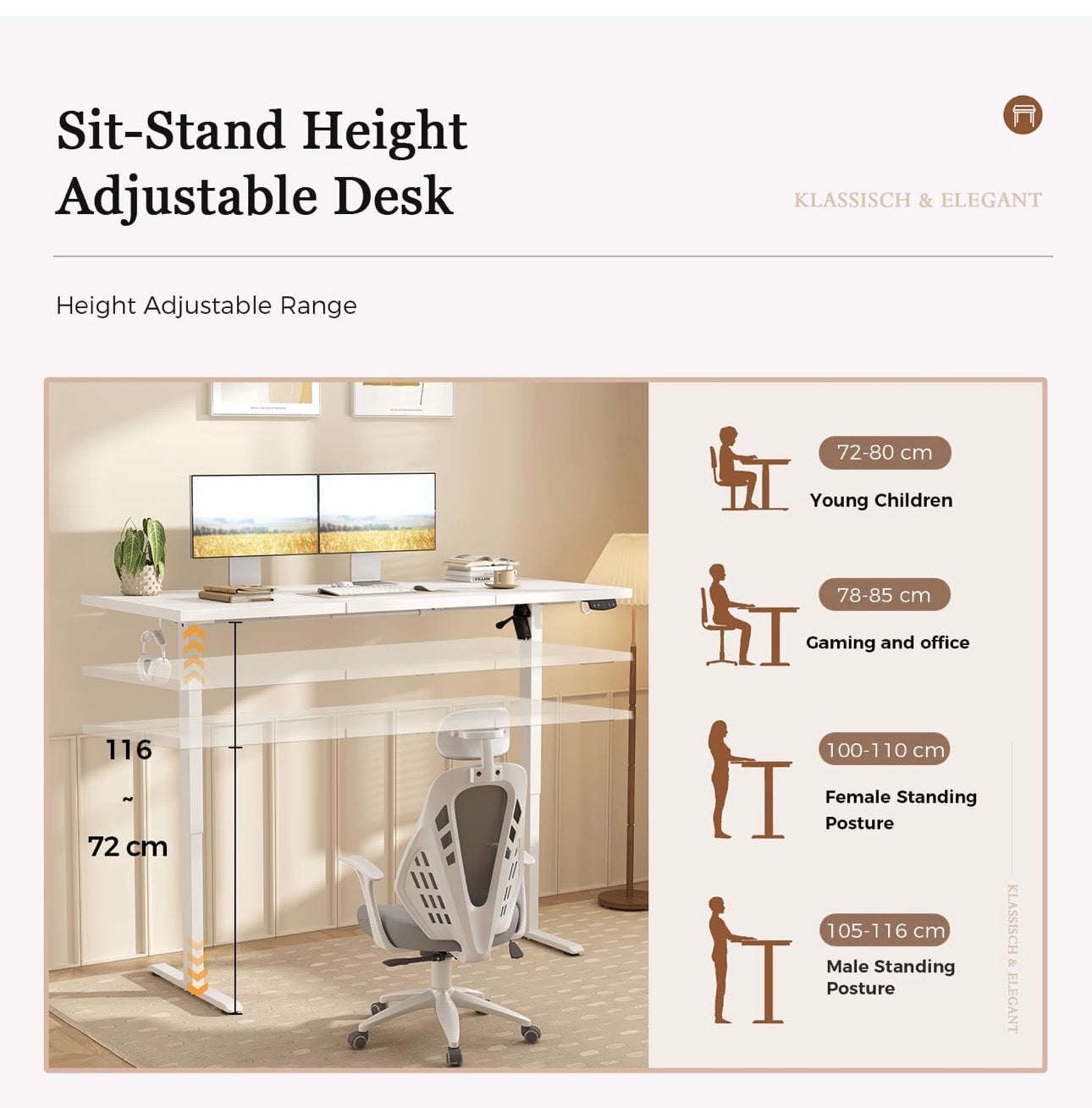 Electric Standing Desk, 2 Memory Buttons for stand & sit, 120x60