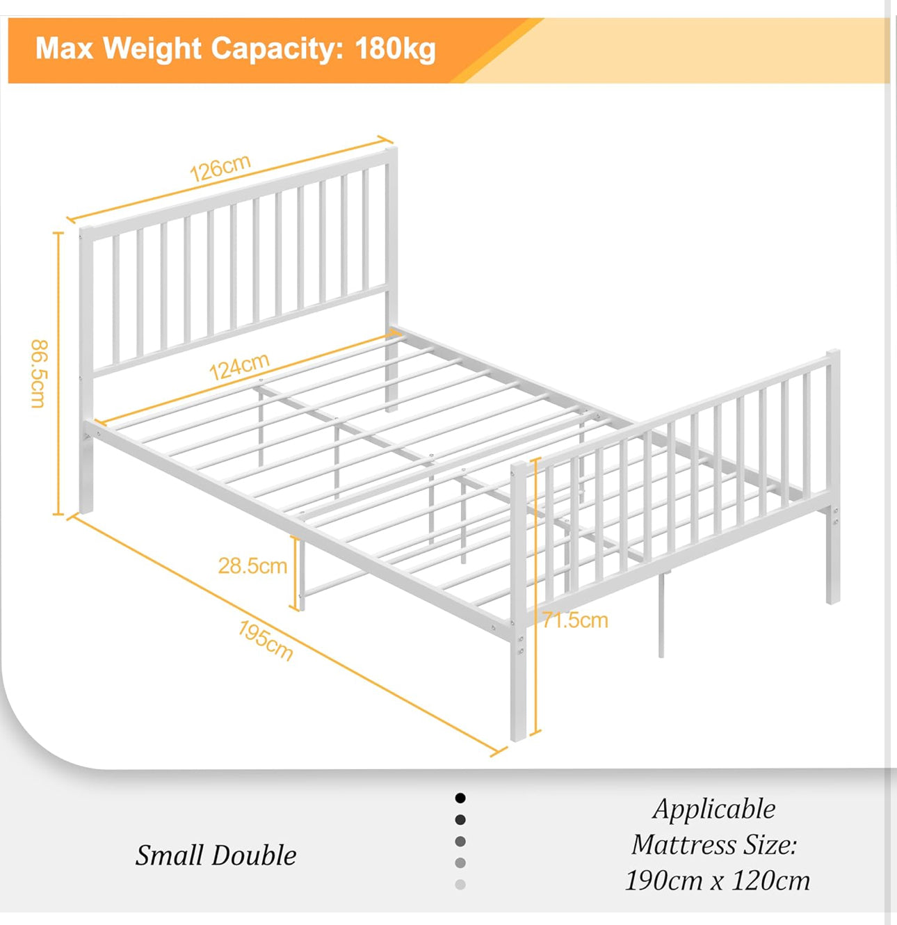 Small Double Metal Bed Frame 4ft6 Modern Style Bed Frame with Headboard and Footboard