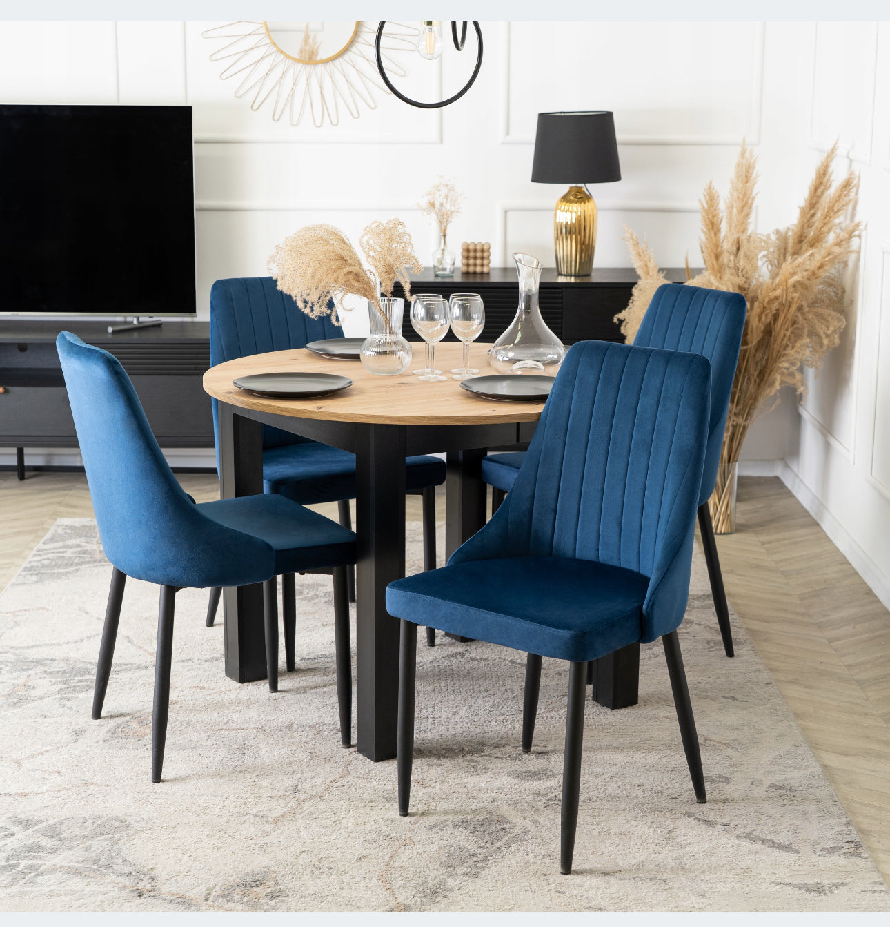 Set of 4 Upholstered Chairs Velour  Blue