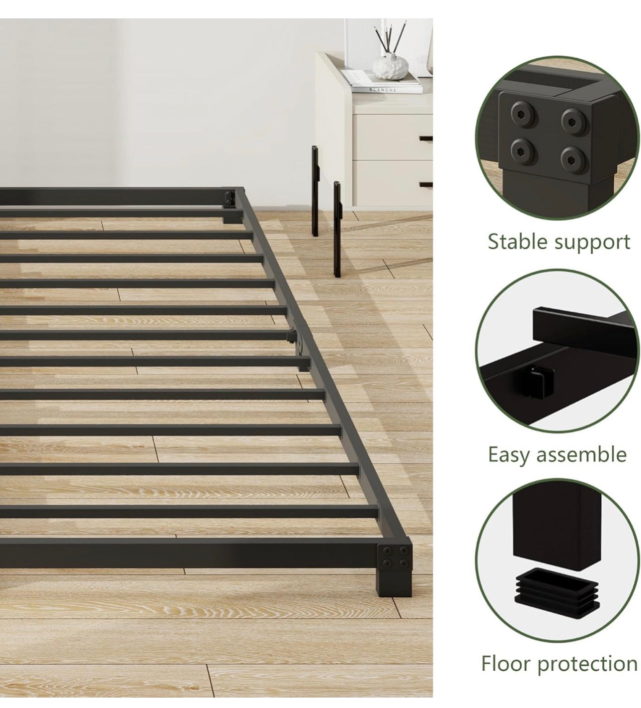 8cm Low King Size Bed frame, Metal Bed 150x200 cm