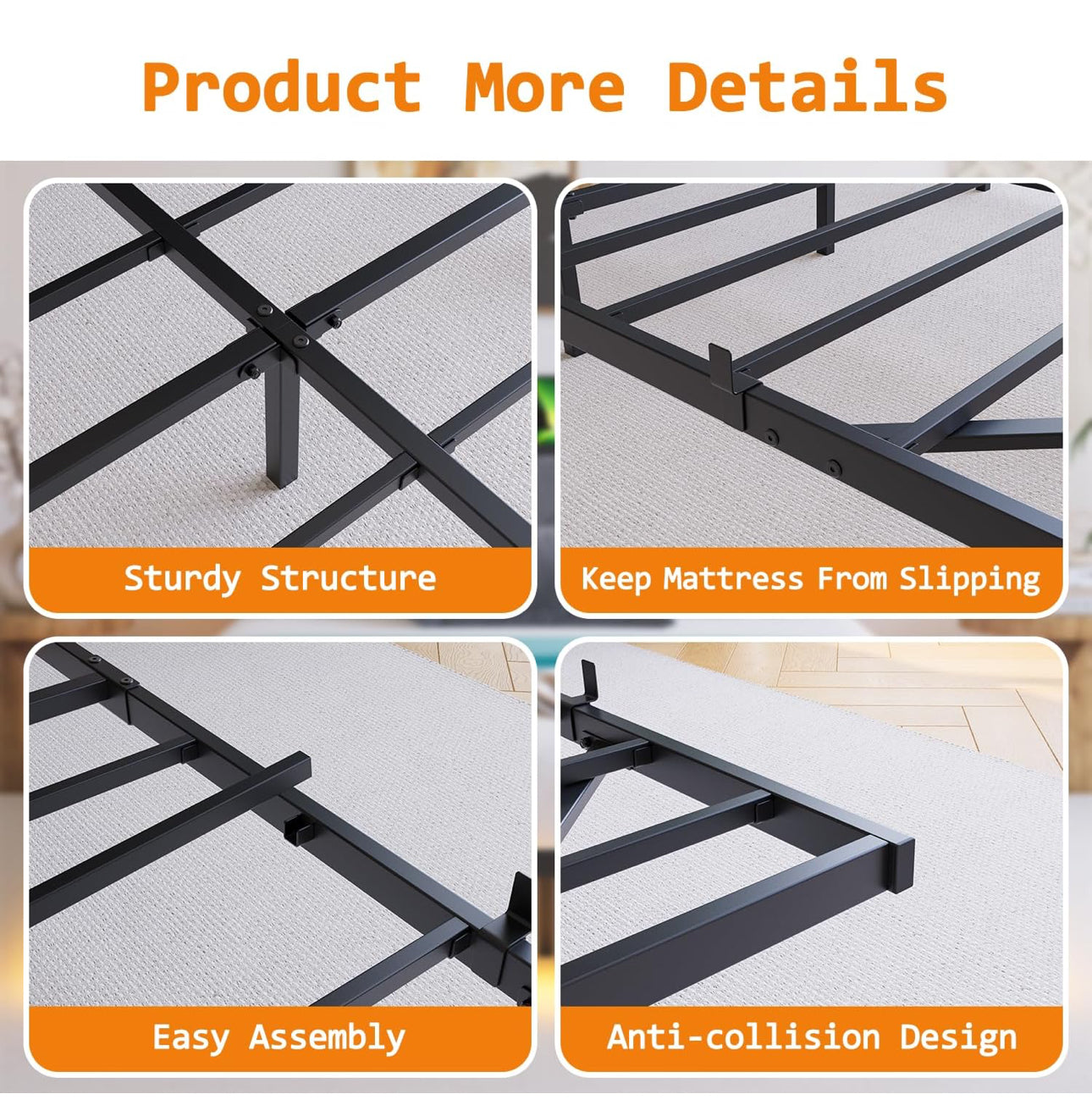Floating Double Bed Frame with LED Lights & USB Charging Station, 135x190cm
