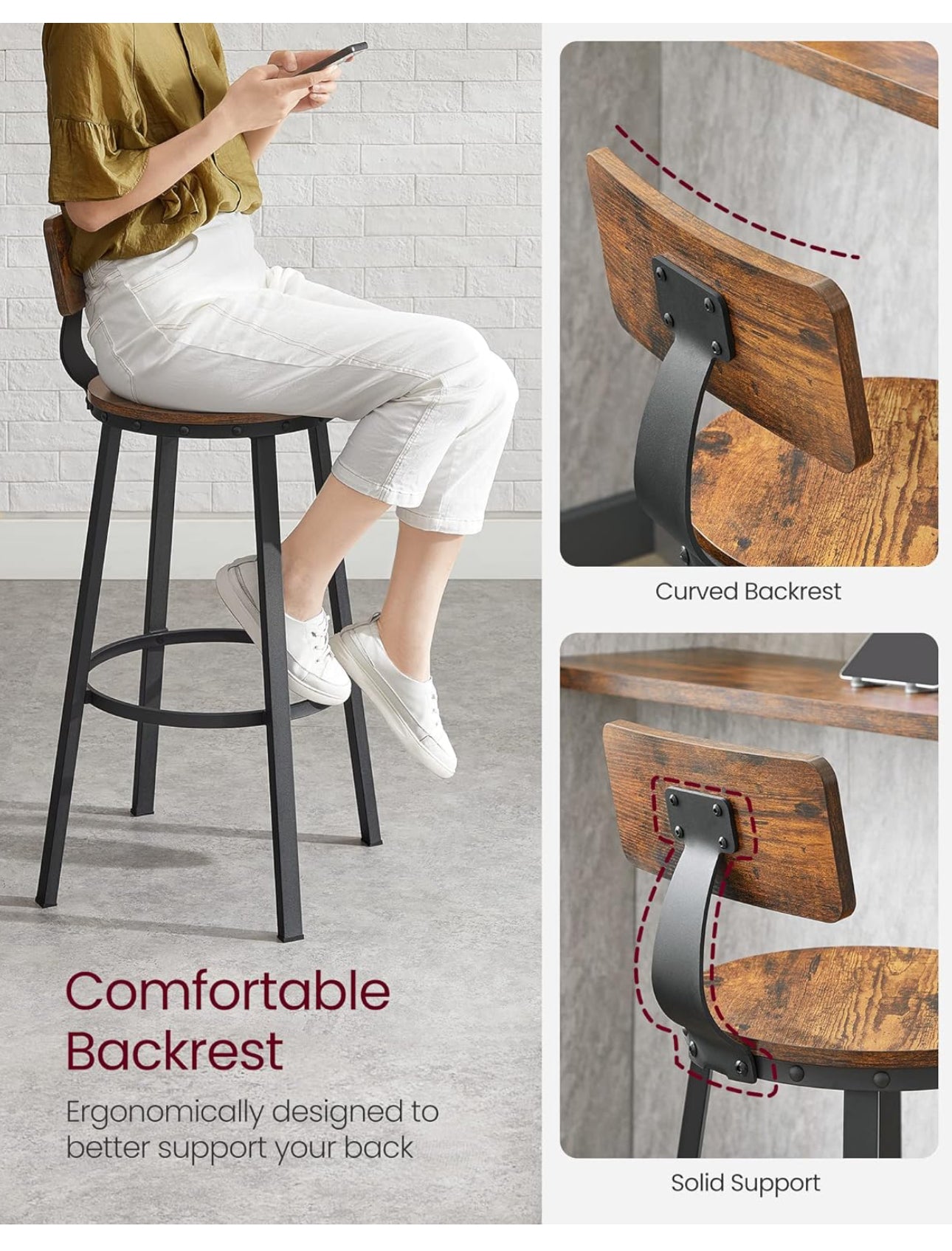 Bar Stools, Set of 2 Tall Bar Stools