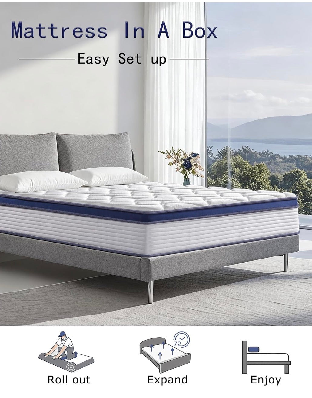 Double Mattress 4FT6, Gel Memory Foam Double Size Mattresses Medium Firm, 10.6 Inch Hybrid Pocket Sprung 135x190 Mattress in A Box for Back Pain Relief