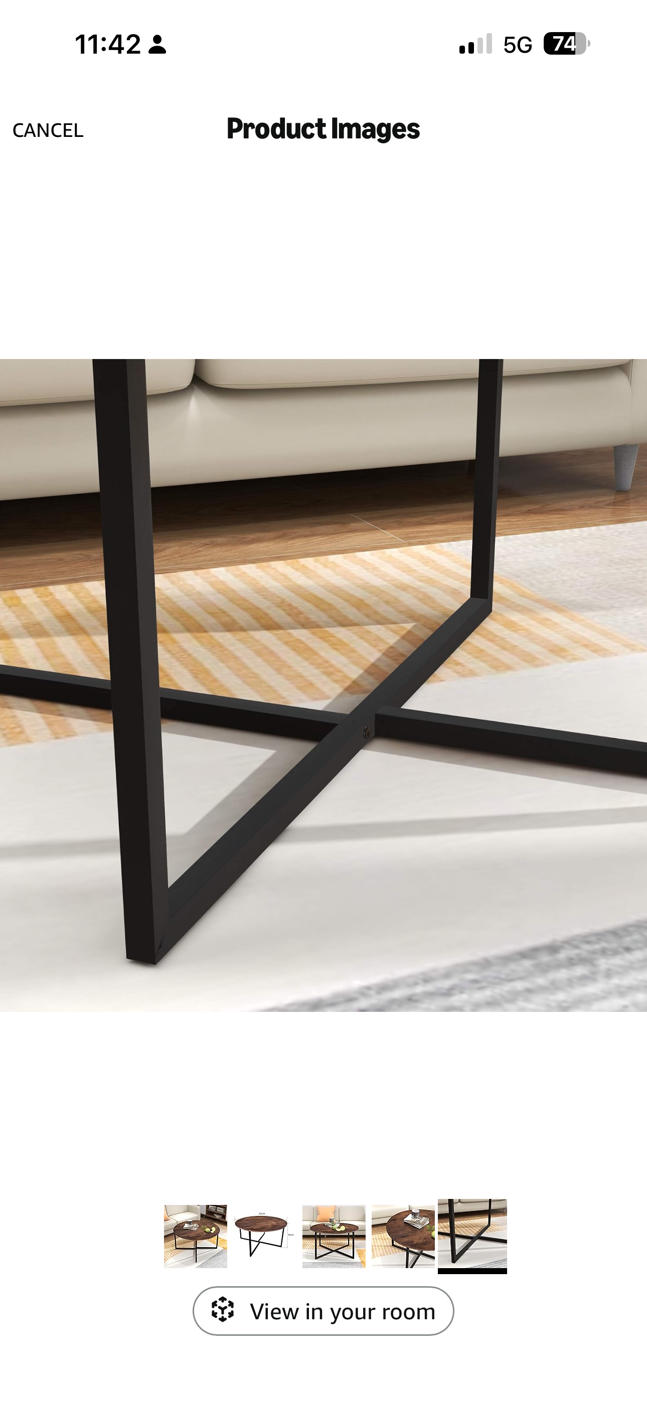 Round Coffee Table Tea Table End Table Sofa Table for Living Room with Metal Legs, Black+Brown oak