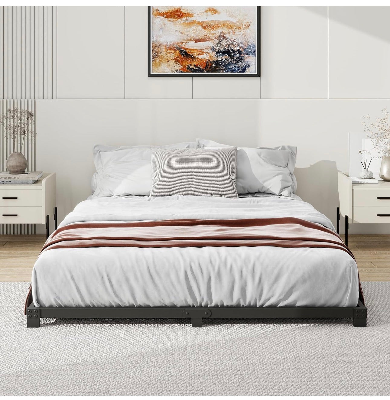 8cm Low King Size Bed frame, Metal Bed 150x200 cm