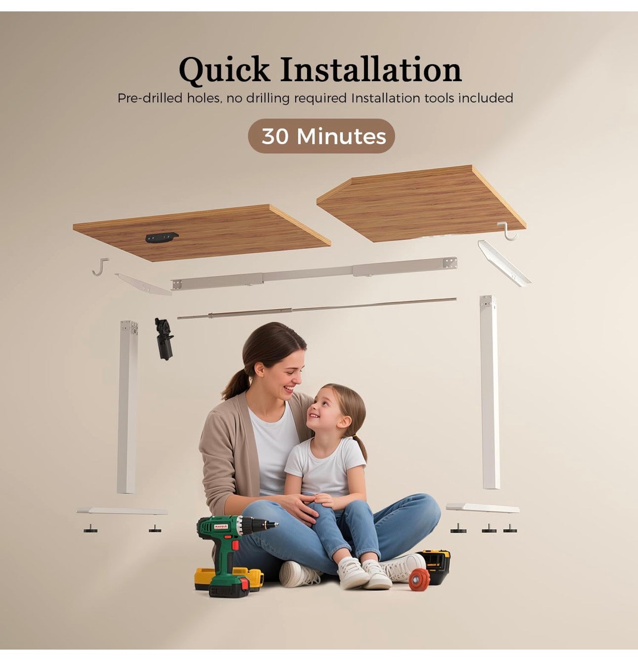 L-Shaped Electric Standing Desk, 140cm Height Adjustable