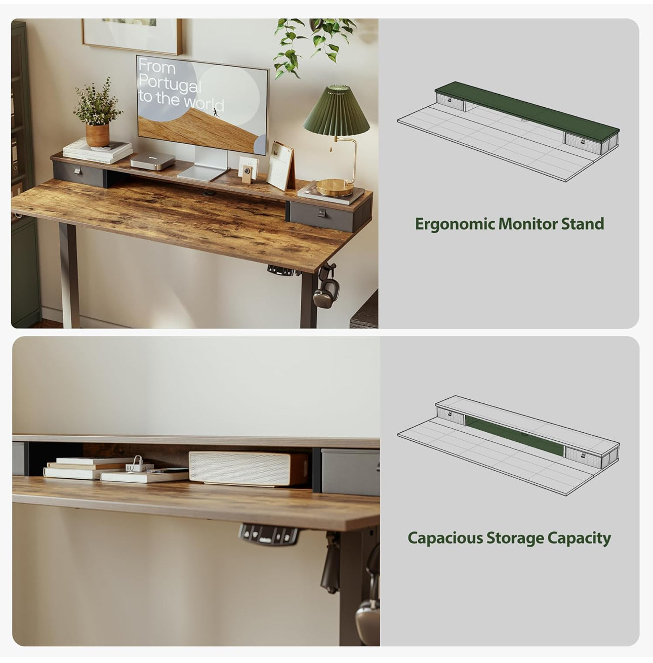 Electric Adjustable Height Desk with 2 Drawers