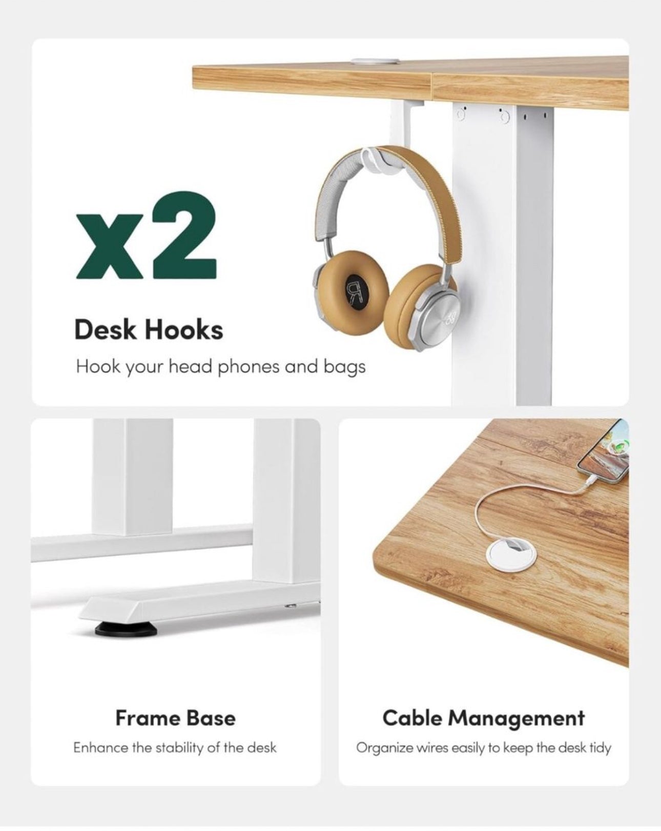 Electric Height Adjustable Standing Desk, 60x152cm