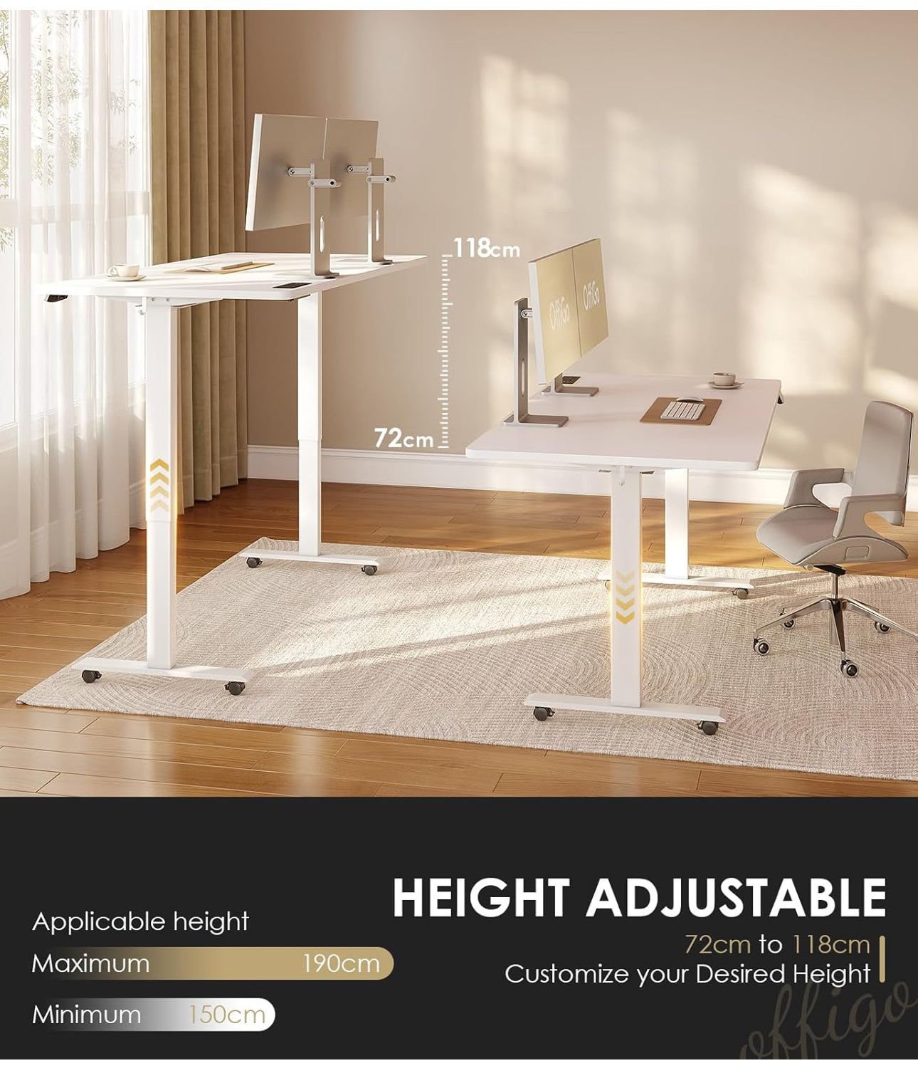 Height Adjustable Standing Desk 160x70cm
