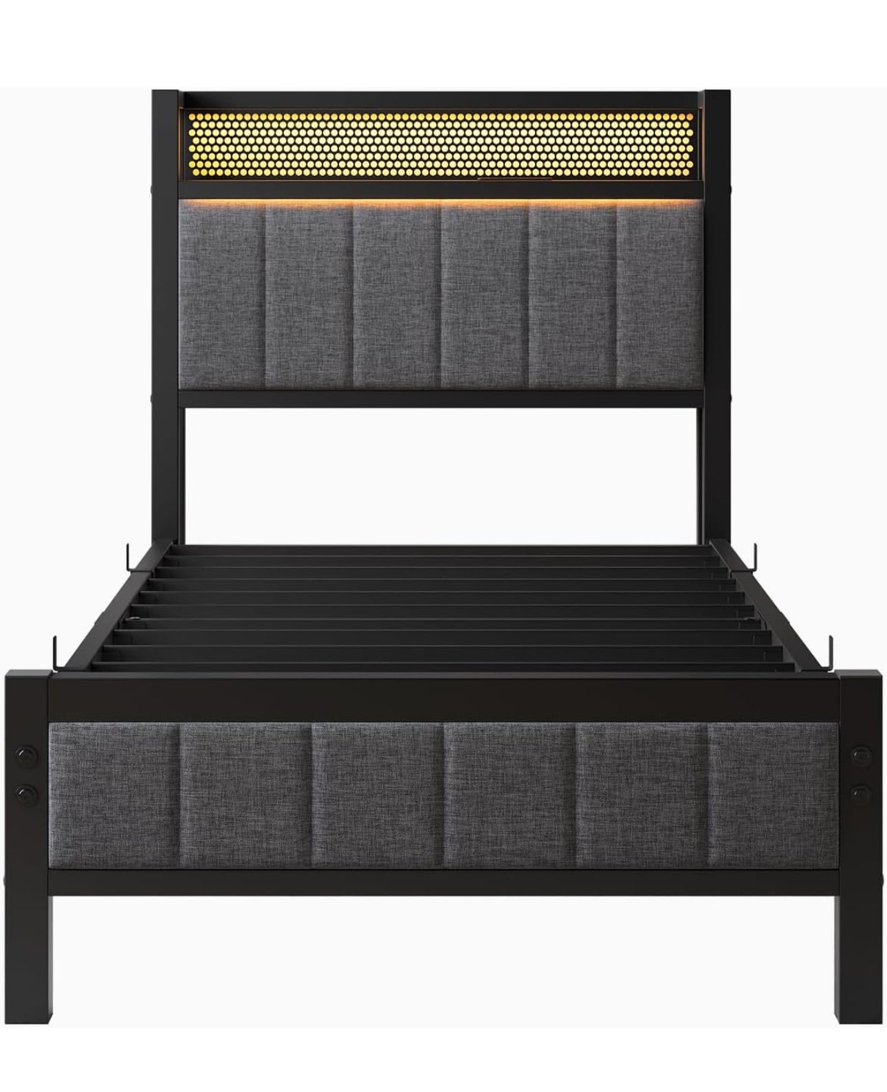 Single Bed Frames with Storage Headboard and Charging Station/LED Lights