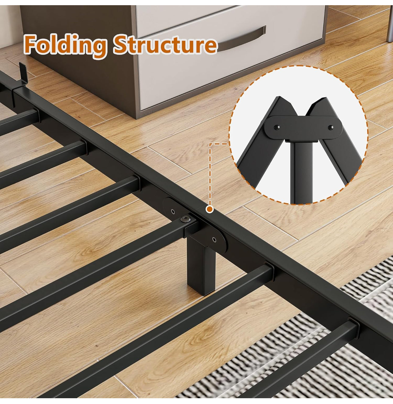 King Size Bed Frame,5ft Floor Bed Frame King Size Bed Base with Steel Slats