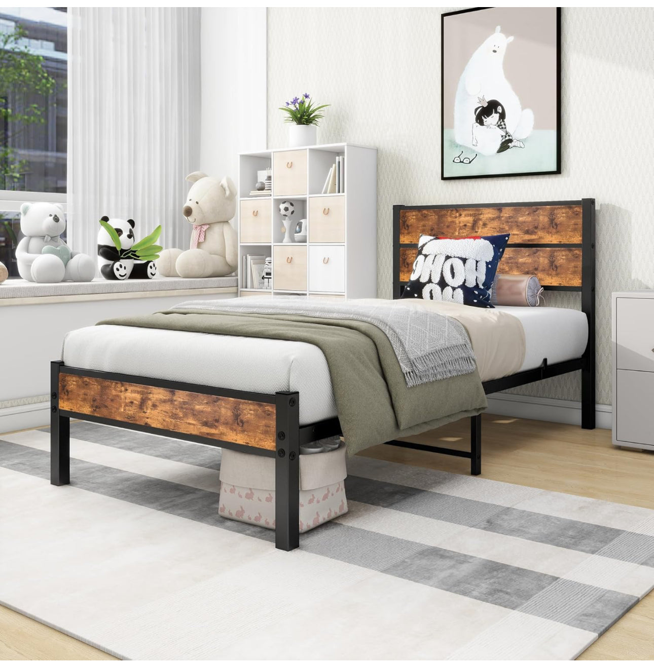 Single Bed Frames with Wood Headboard