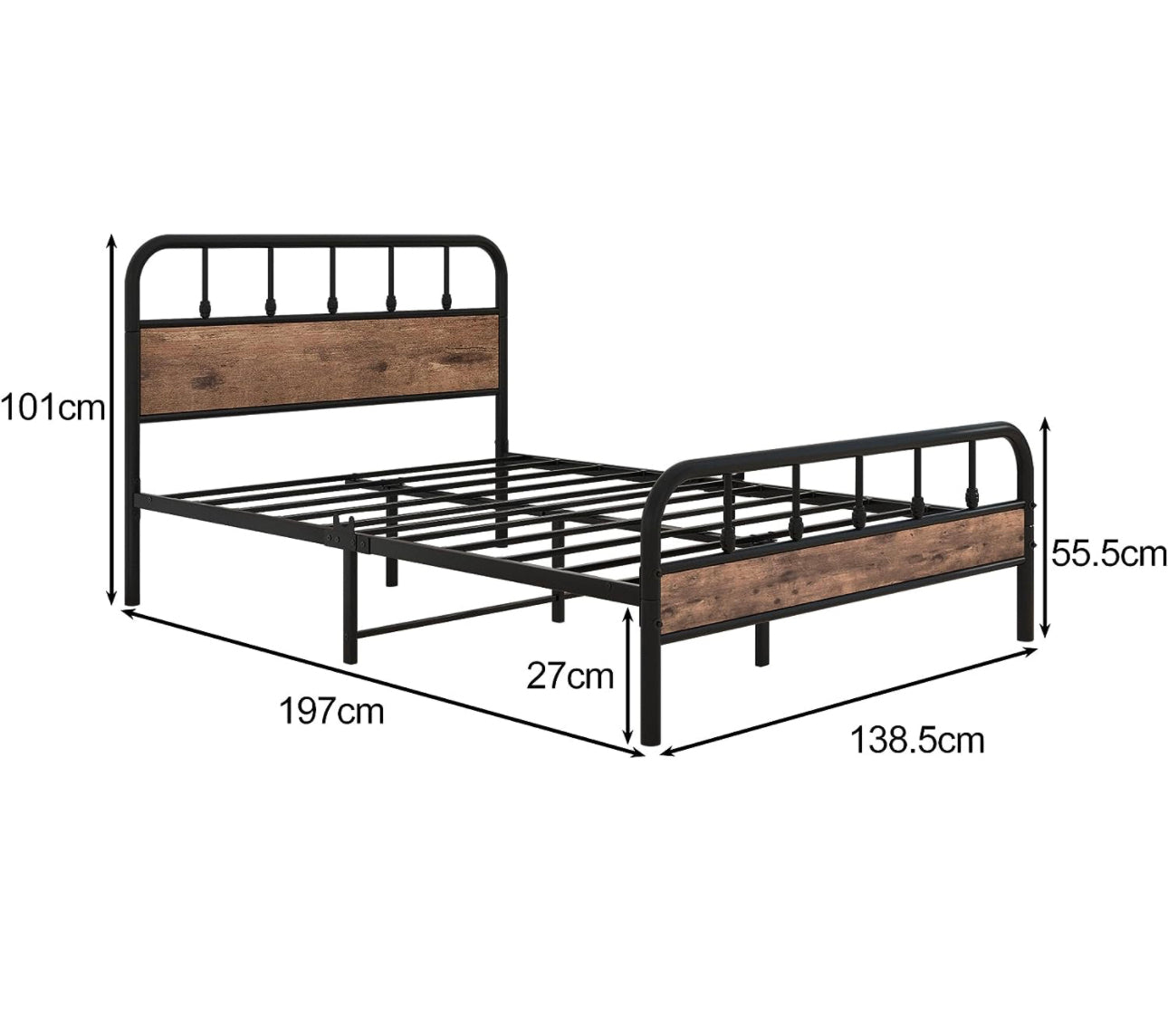 Double Size Metal Bed Frame with Wood Headboard