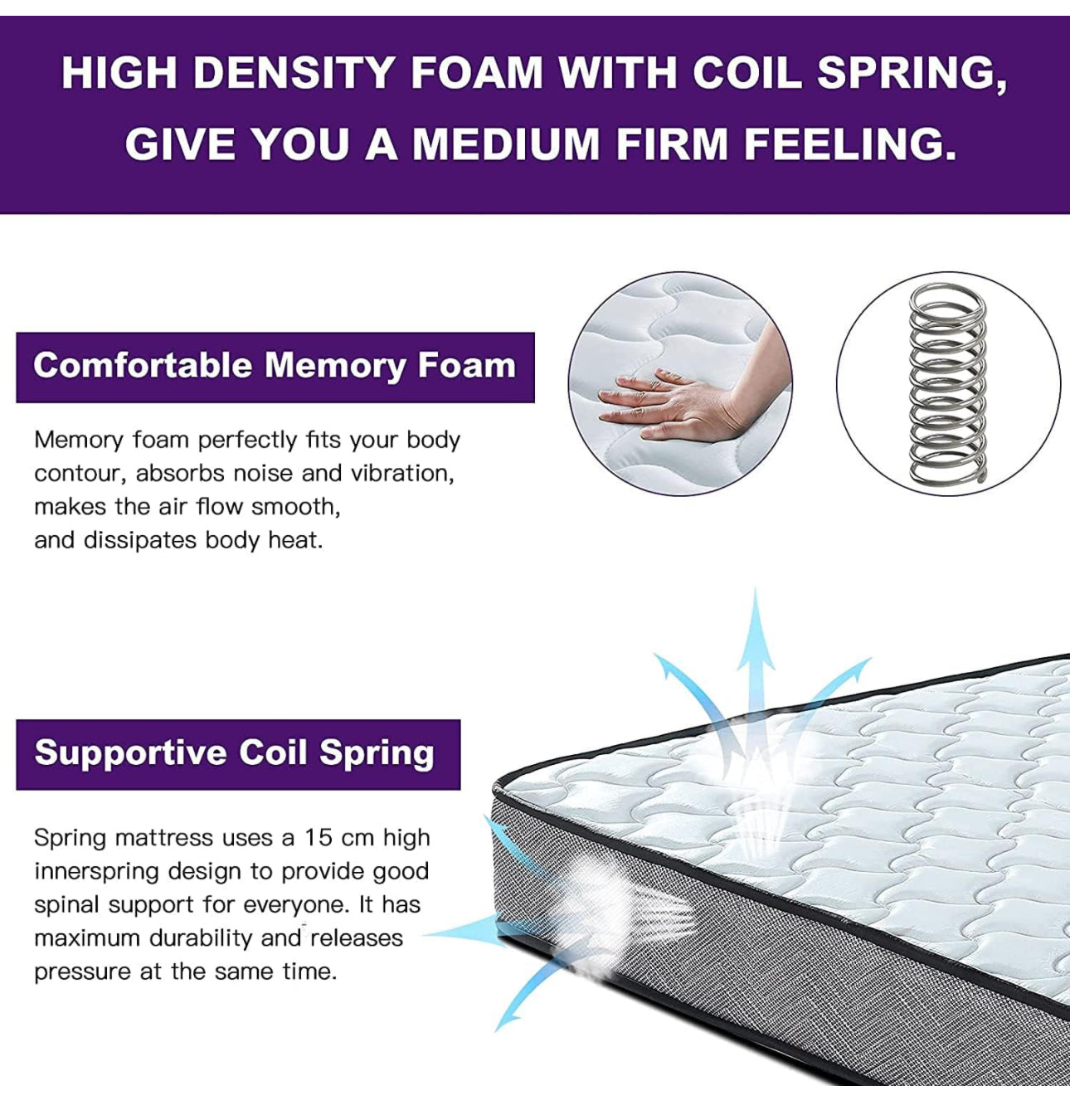 Double Mattress 4FT6 Memory Foam Sprung Mattress
