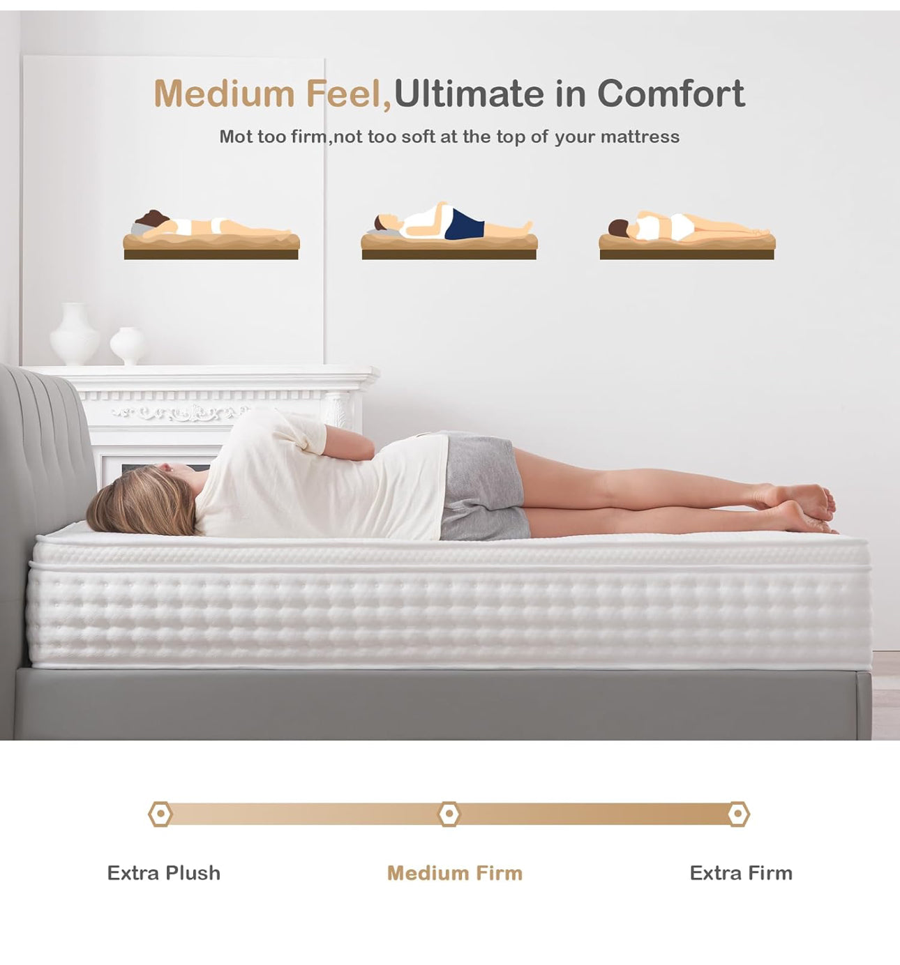 Small Double Mattress,10.2 Inch Medium Firm Memory Foam Pocket Sprung