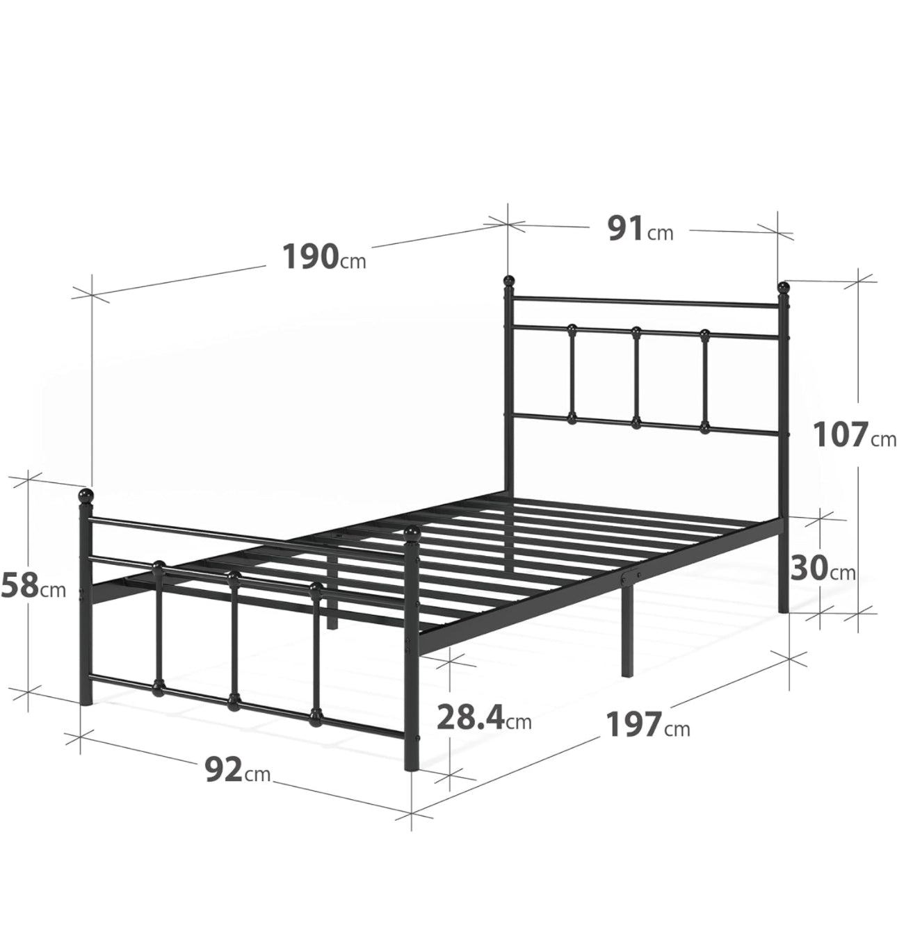 Single Bed Frame - Bed 90x190 cm