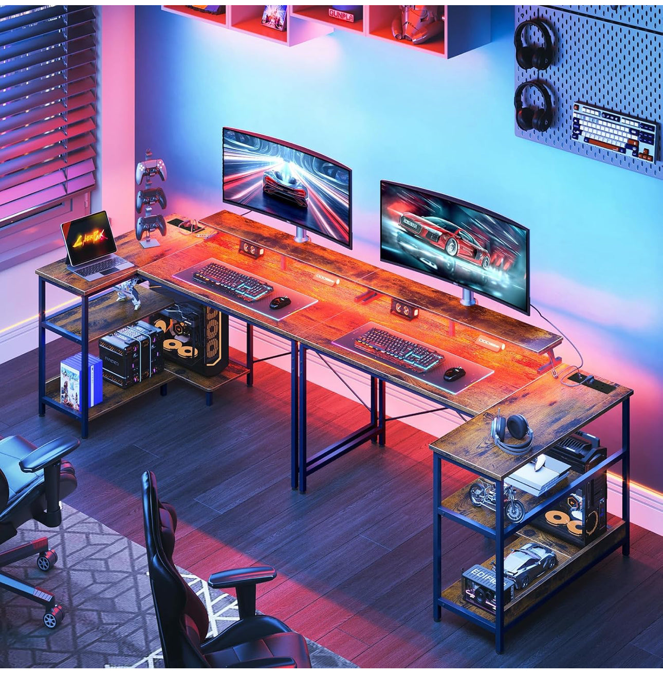 L Shaped Gaming Desk with LED Lights, 120 × 80 cm