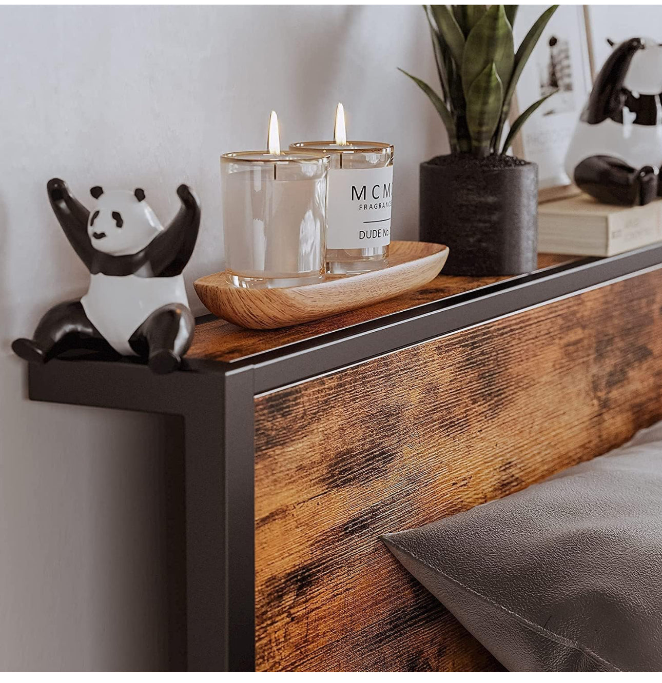 Double Bed Frame with Wooden Storage Shelf Headboa