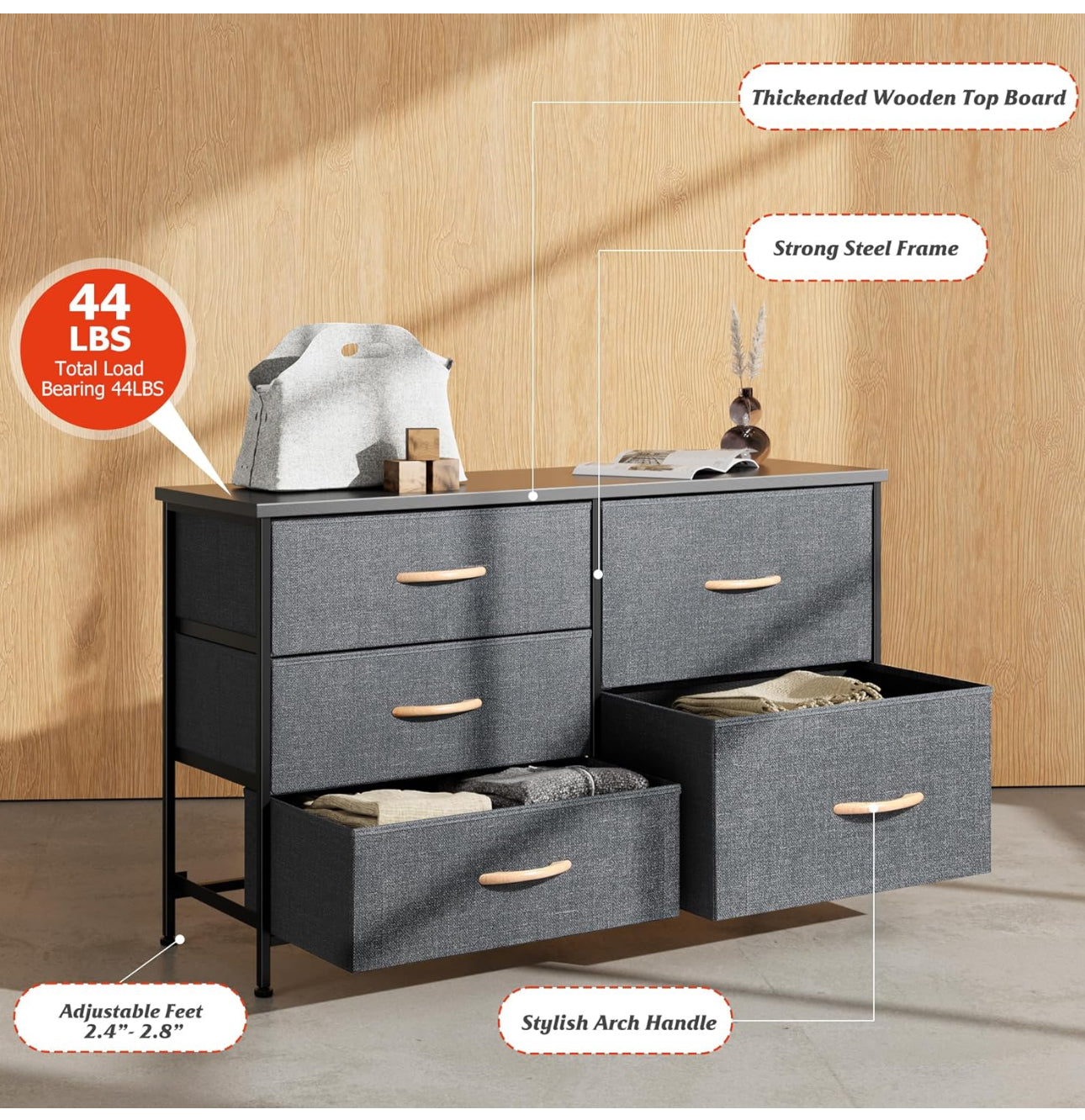 Dresser for Bedroom with 5 Drawers
