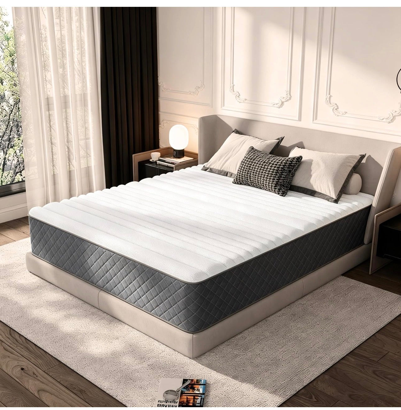12 Inch King Size Mattress Medium Firm, OEKO-TEX Certified Hybrid King Bed Mattresses, 7-Zone Memory Foam Mattress with Pocket Sprung for Body Support & Pressure Relief - 150x200x30cm