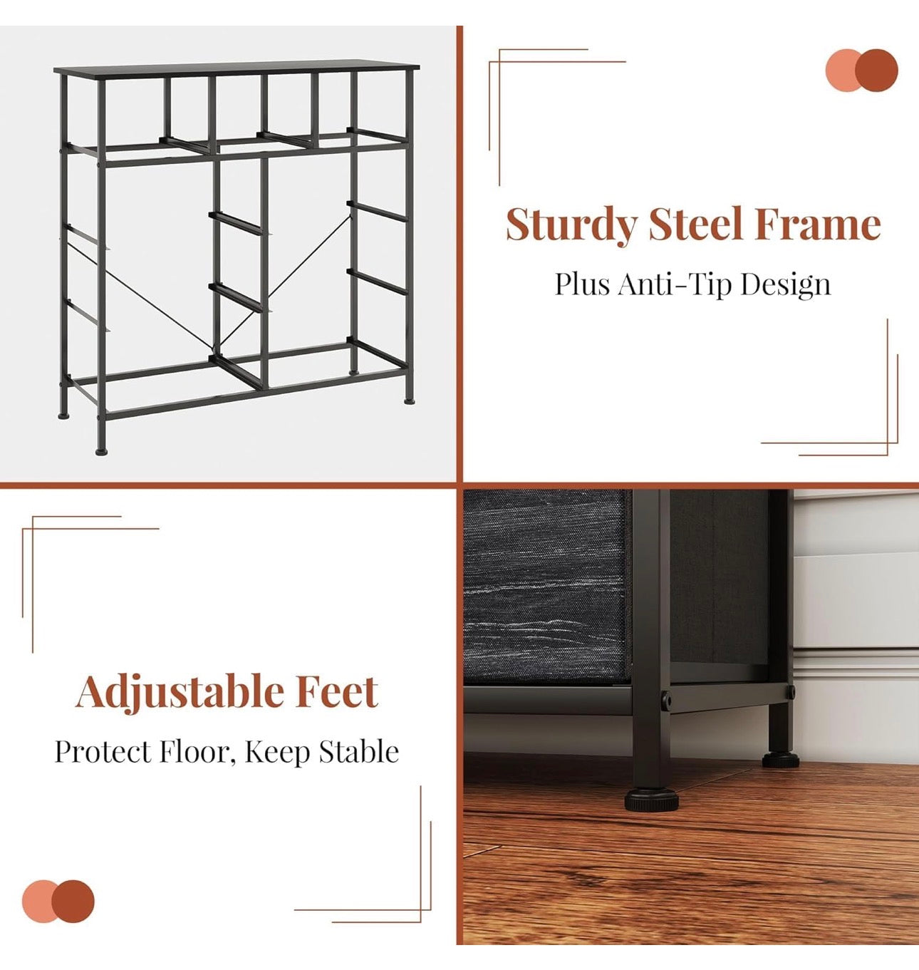 Chest of Drawers,Dresser for Bedroom with 9 Drawers,Fabric Dresser with Wood Top and Handles Metal Frame, Easy to Assemble, for Bedroom, Living room, Charcoal Black