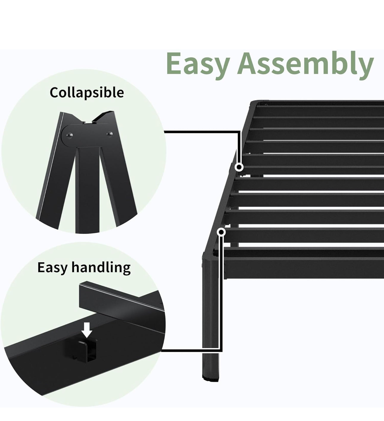 41 cm King Size Bed Frame with Rounded Corner Legs, 5ft Metal Platform Bed Frames King Size with Storage