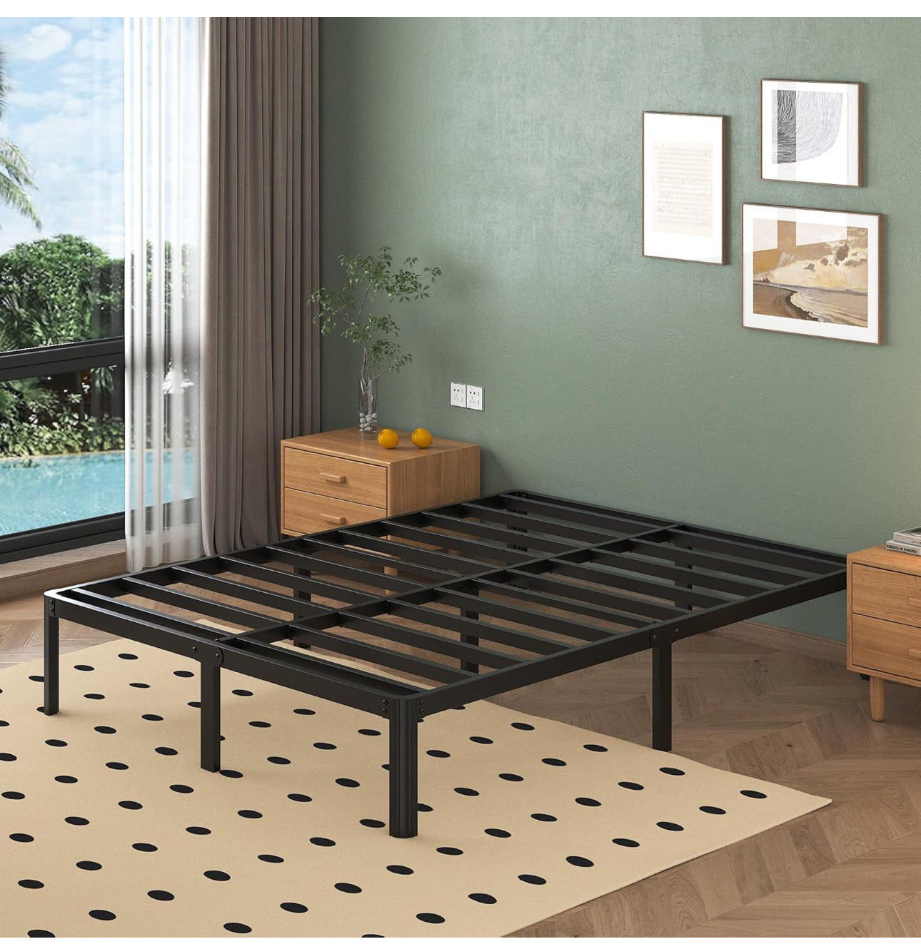 High Super King Bed Frame 6ft with Rounded Corner Legs, Heavy Duty Metal Super King Size Bed 180x200cm, Super King Size Bed 46 cm High, Noise Free, Easy Assembly