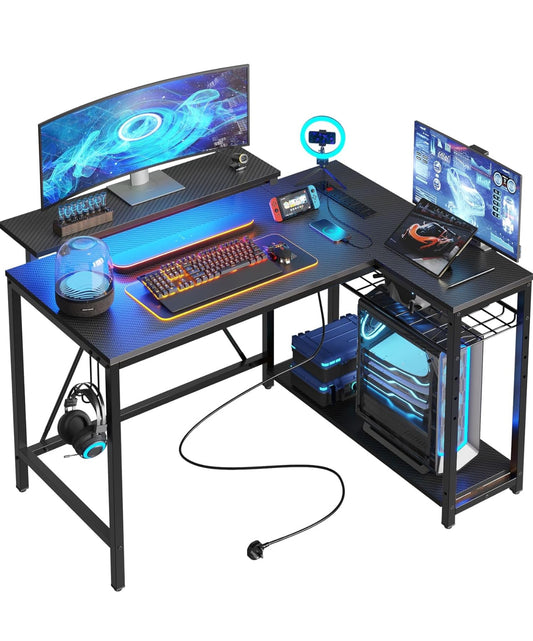 106.5CM L-Shaped Gaming Desk with RGB LED Lights