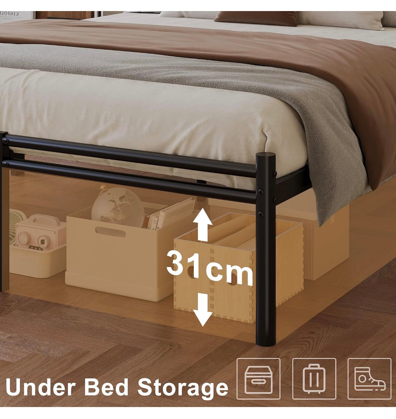 Single Bed Frame with Headboard and Footboard
3ft Metal Platform Bed Frame, 36 cm High, Modern Style, Under Bed Storage, Noise Free, Easy Assembly, Black