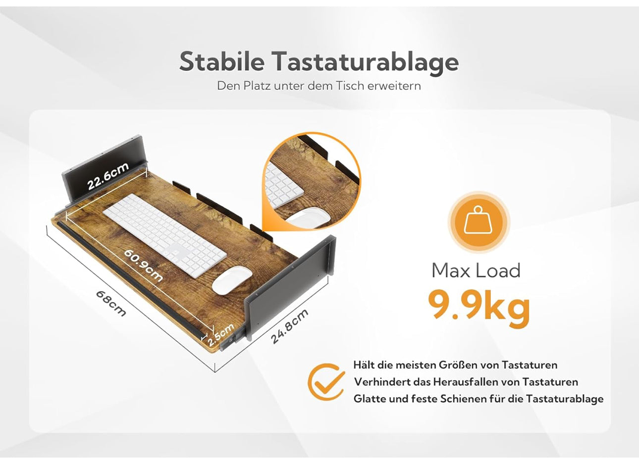 Electric Standing Desk with Keyboard Tray, 140x60cm