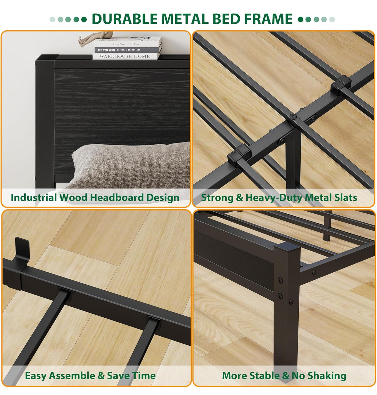 King Size Bed Frame with Storage Wooden Headboard
