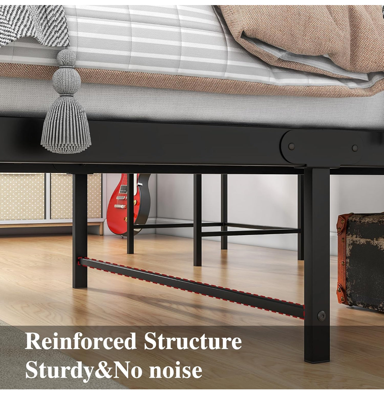 Single Bed Frame with Storage, Metal Bed Frame