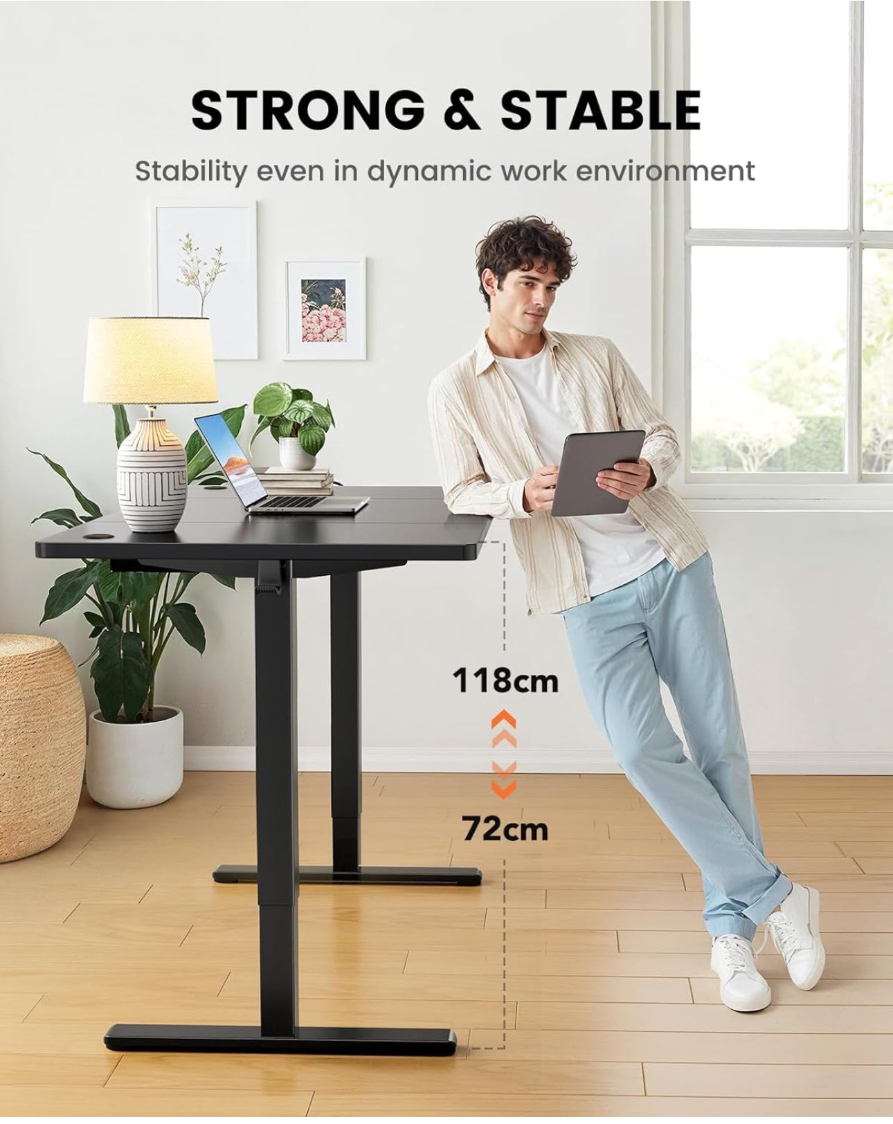 Electric Standing Desk with Advanced Brushless Motor, 160 x 80 cm Height Adjustable Desk