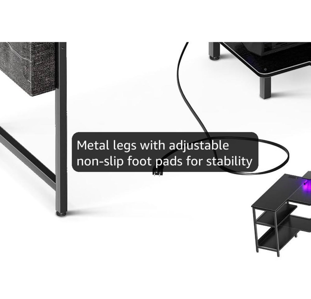 L Shaped Gaming Desk with LED Lights, 120 × 80 cm Computer Desk with Power Outlet, Reversible Corner Gaming Table with Storage Shelves & Monitor Stand, Black