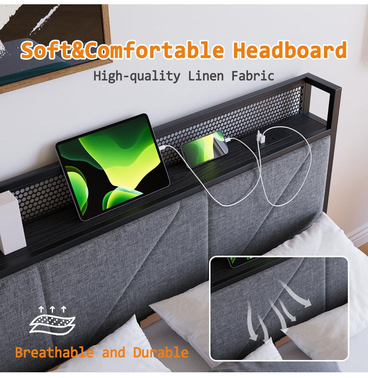 ❗️DELIVERY TIME 14-15 workimg days ❗️Floating Double Bed Frame with LED Lights &amp; USB Charging Station