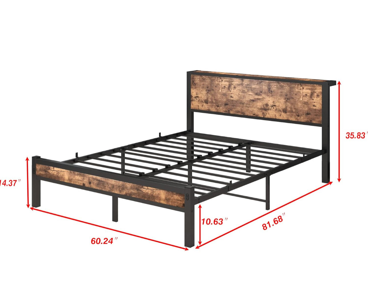 King Size Bed Frame with Storage Wooden Headboard
