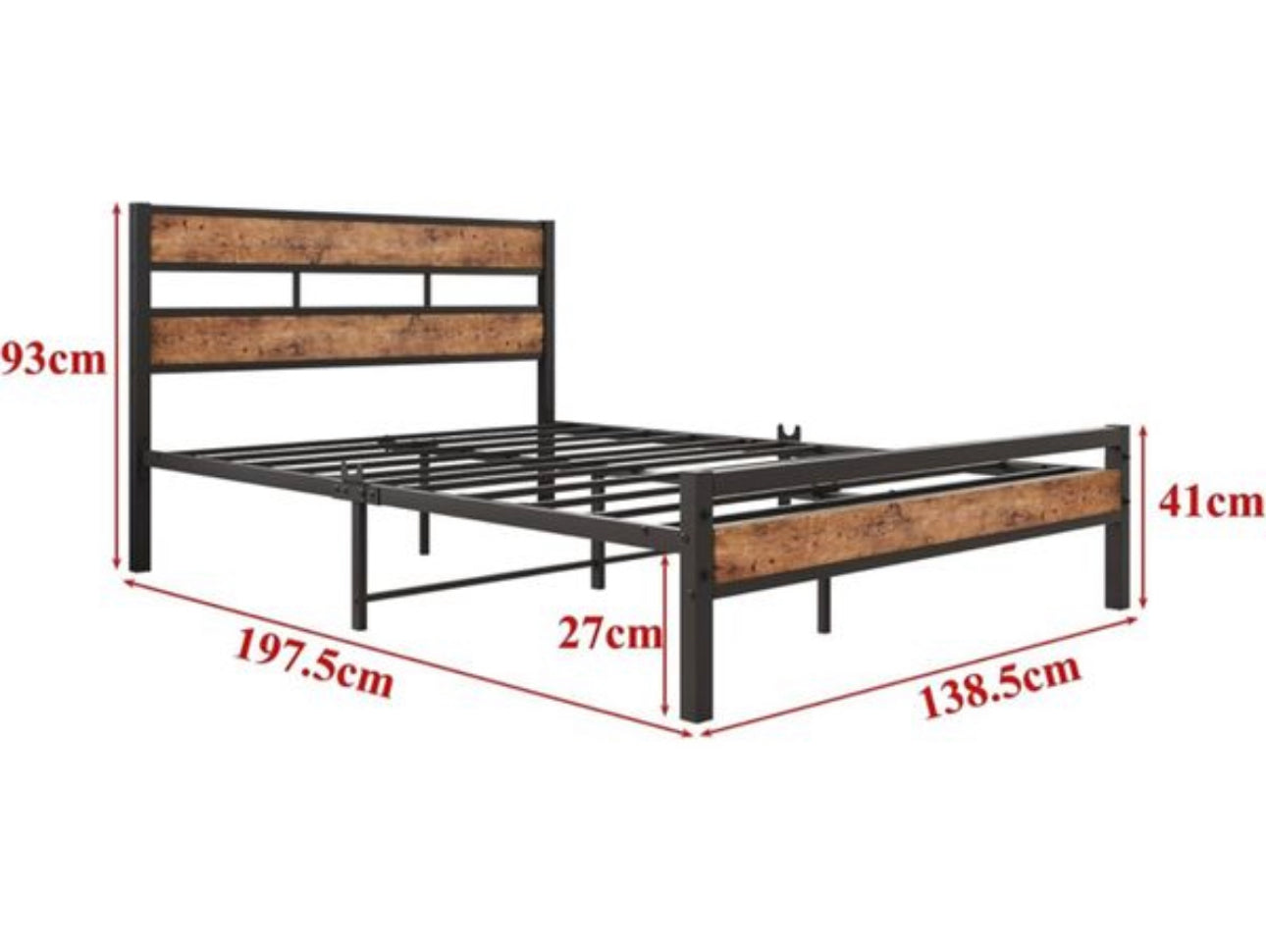 Double Bed Frame with Wood Headboard
