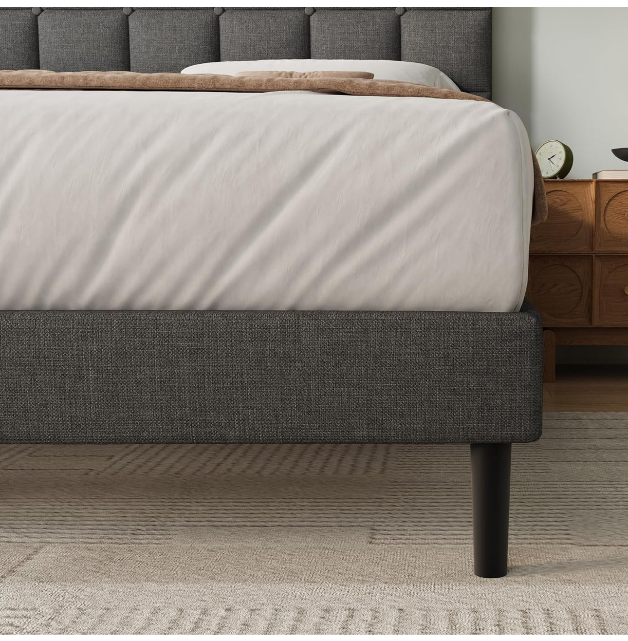 King Bed Frame, Easy Assembly, Sturdy Wooden Slat