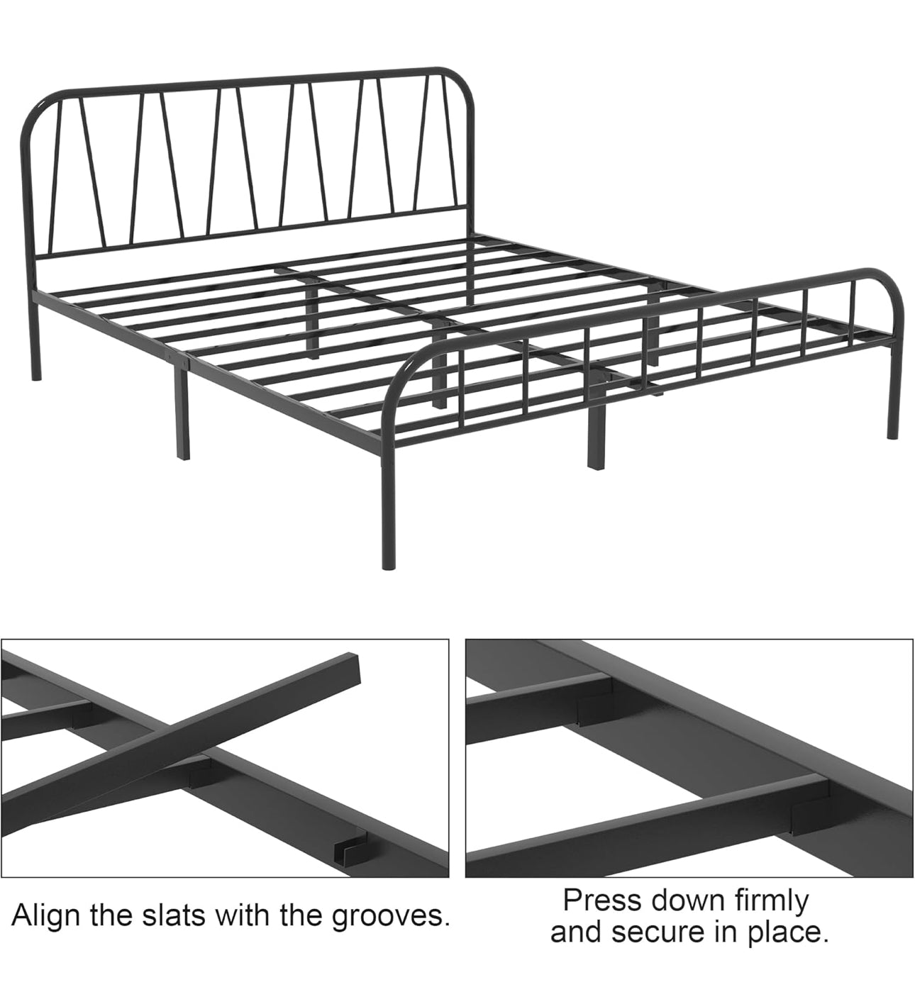 Double Bed Frame, Solid Metal Bed Frame, Modern Platform Bed with High Headboard & Footboard