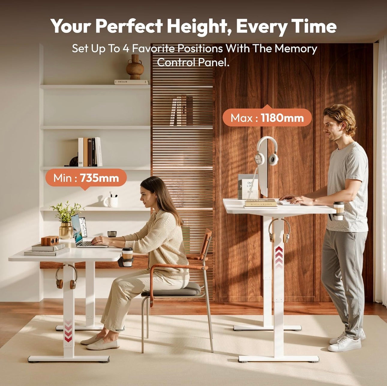 Electric Standing Desk ONE PIECE 110 * 54 Height Adjustable Desk With Memory Smart Panel