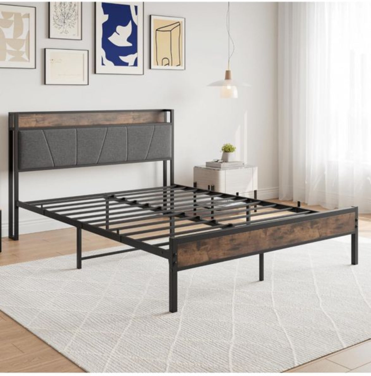 King Size Bed Frame with Wooden Storage