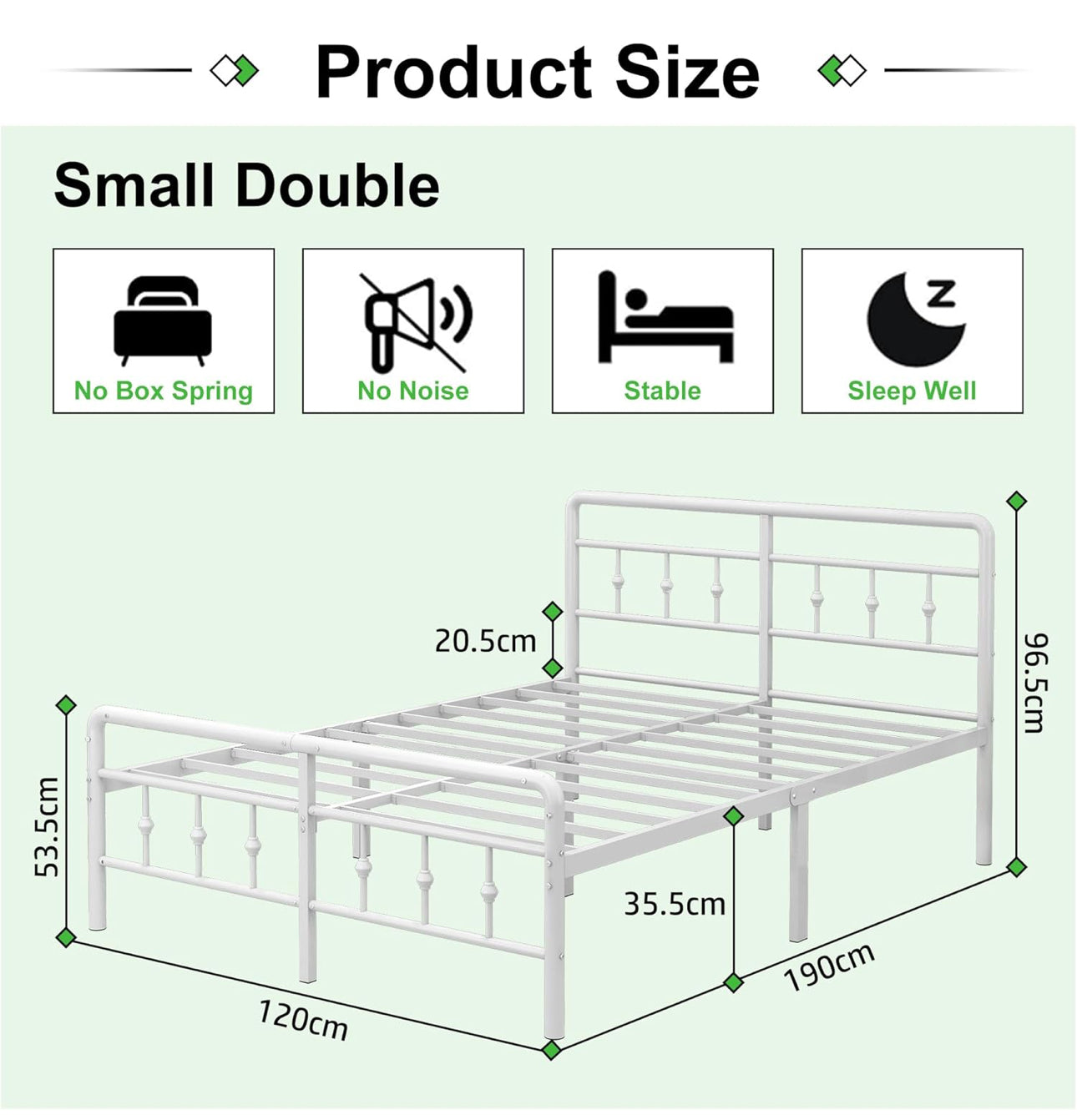 Small Double Bed Frame 4ft, White with Victorain Headboard and Footboard