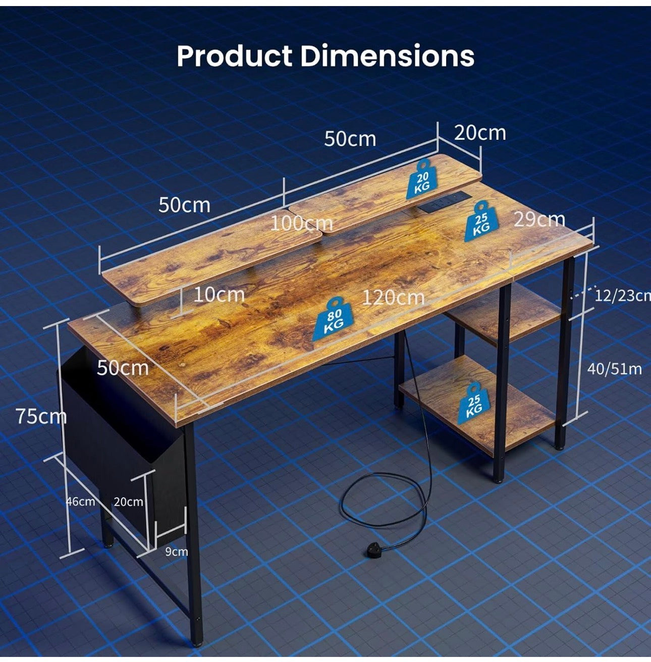 Desk with LED Lights & Power Outlets