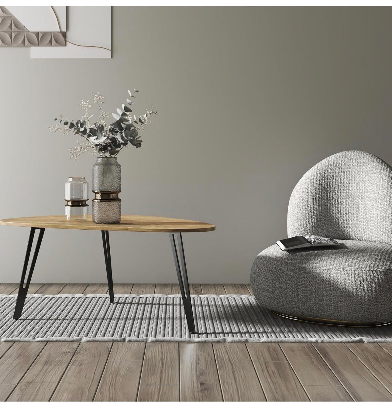 Modern Oval Coffee Table Oak Simple Center Table  Scandinavian