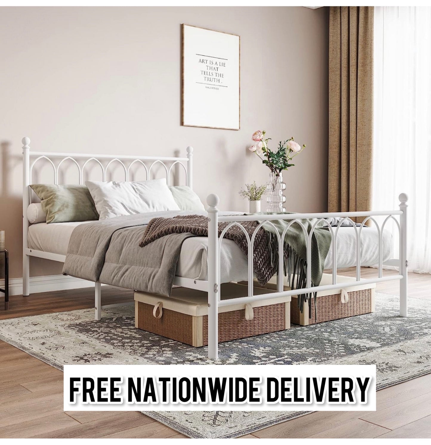 Double Metal Bed Frame Modern Style with Headboard