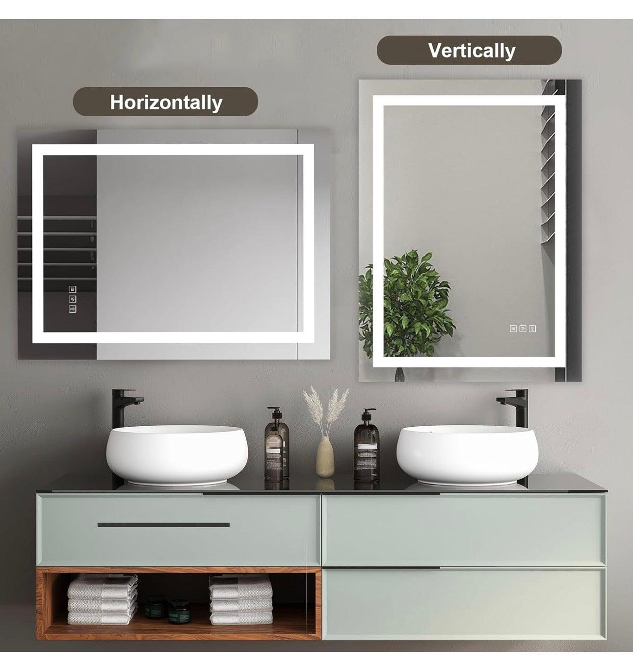Illuminated Bathroom Mirror with Light, LED Backlit Wall Mirror, with Touch Sensor and Demister Anti-Fog