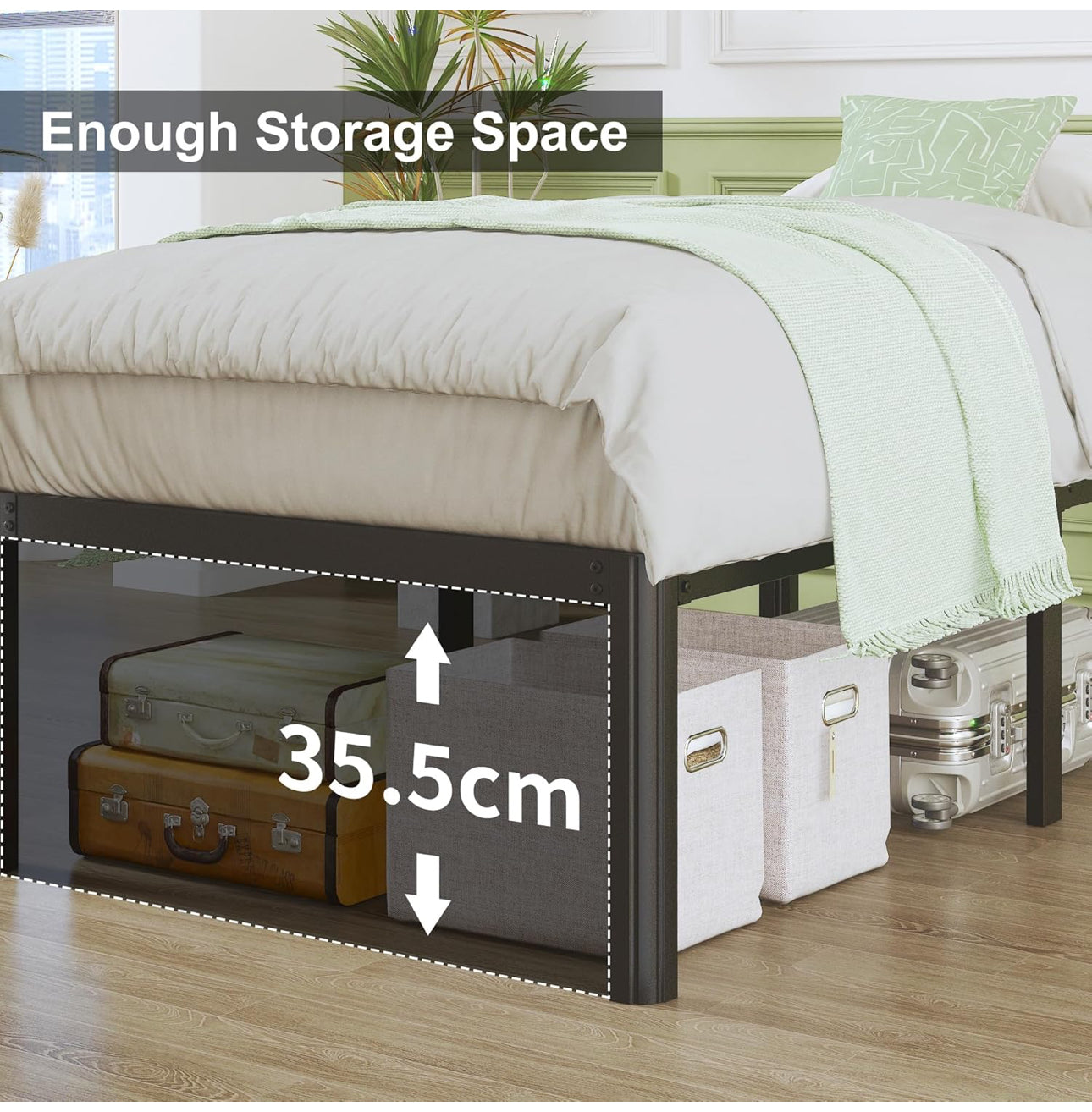 41 cm King Size Bed Frame with Rounded Corner Legs, 5ft Metal Platform Bed Frames King Size with Storage