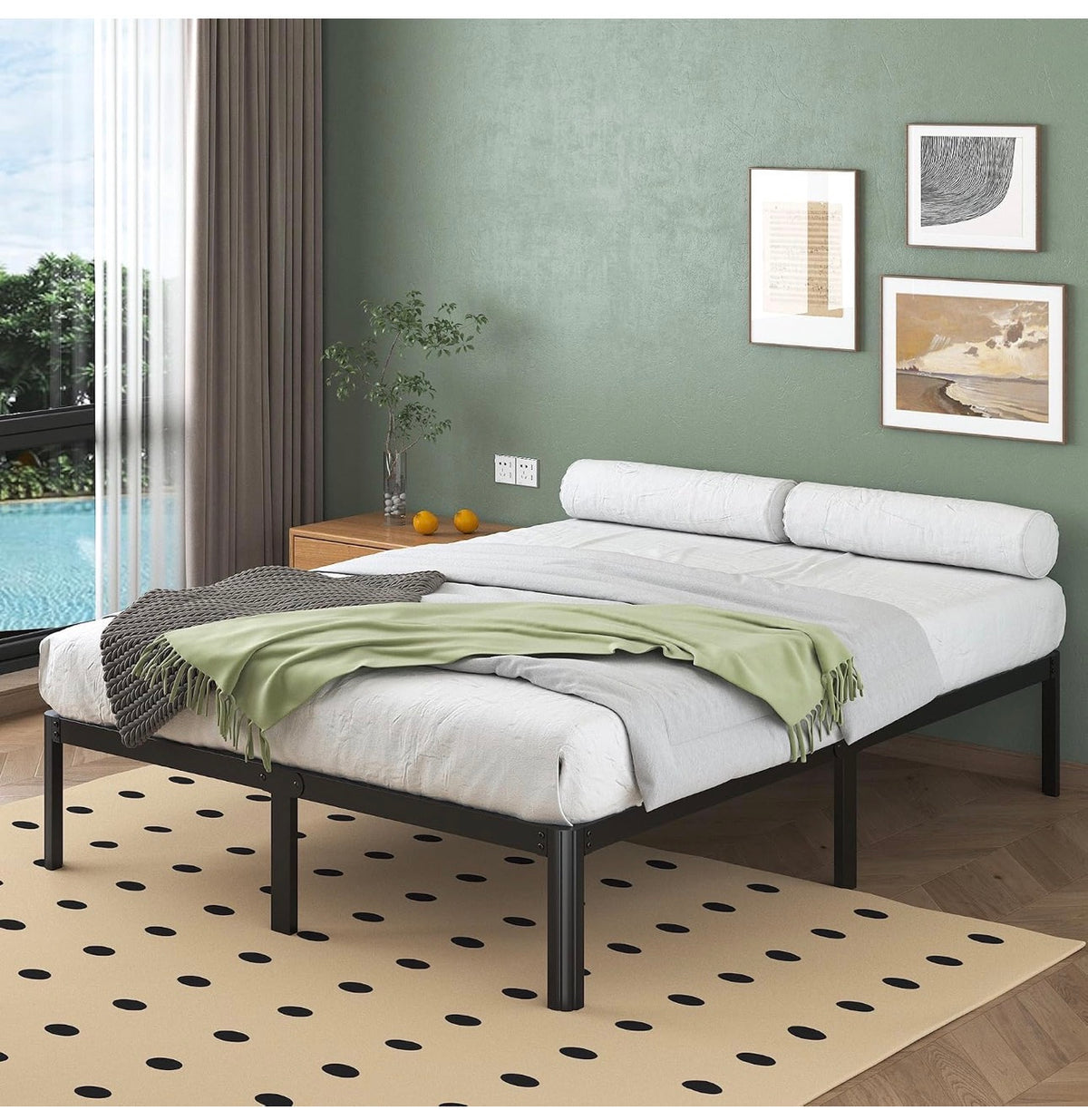 Small Double Bed Frame 30.5 cm High with Rounded Corner Legs, Heavy Duty Metal Bed Frame 4ft with Steel Slats Support, Storage Space Underneath, Noise Free, Easy Assembly, Black