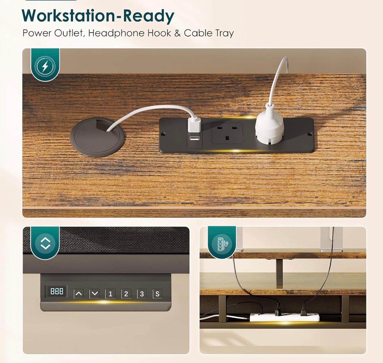 Standing Desk with 3 Storage Drawers, 120cm Height Adjustable Desk
Electric Sit Stand Table with Monitor Stand, LED Lights, Power Outlet, Space Saving for Small Home Office Living Room, Brown